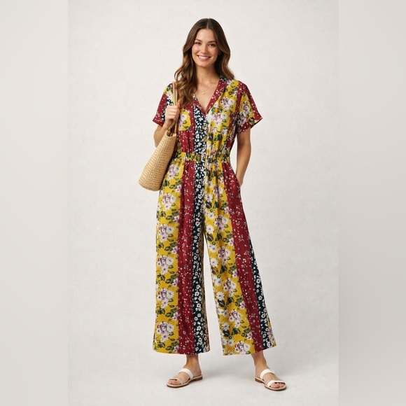 dRA Los Angeles Pants - dRA Los Angeles Floral Patchwork Cotton Wide Leg Jumpsuit Romper Boho Feminine S
